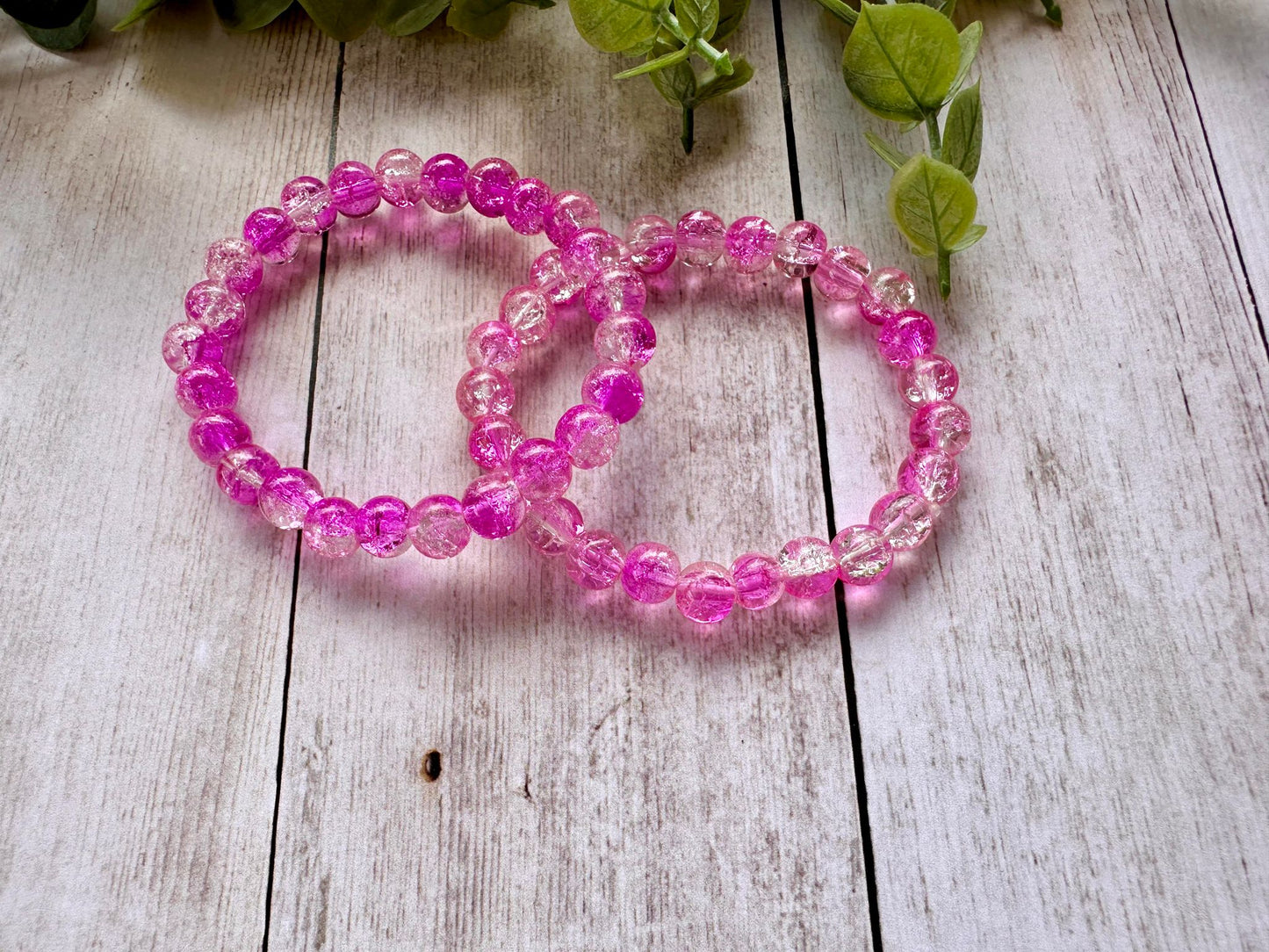 Dark Pink/Clear Glass Beaded Stretch Bracelet