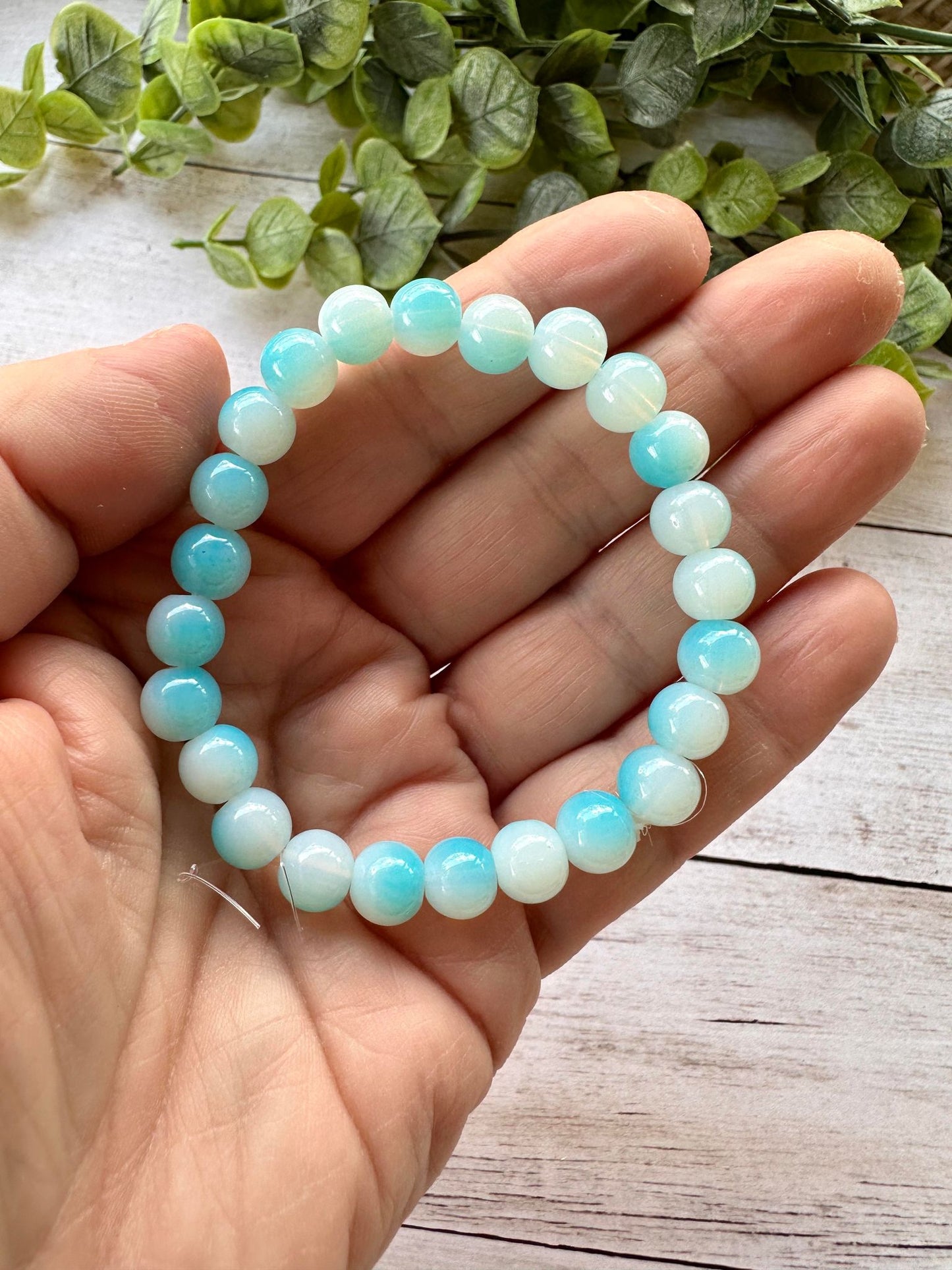 Blue & White Opaque Stretch Bracelet