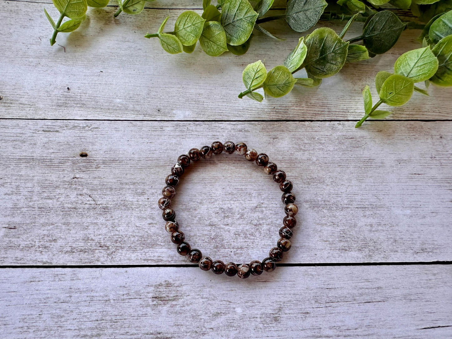 Dark Brown & White Crackle Stretch Bracelet