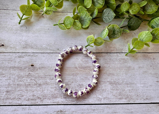 White & Purple Stretch Bracelet