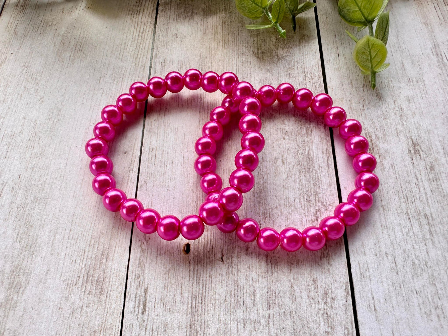 Hot Pink Pearl Beaded Stretch Bracelet