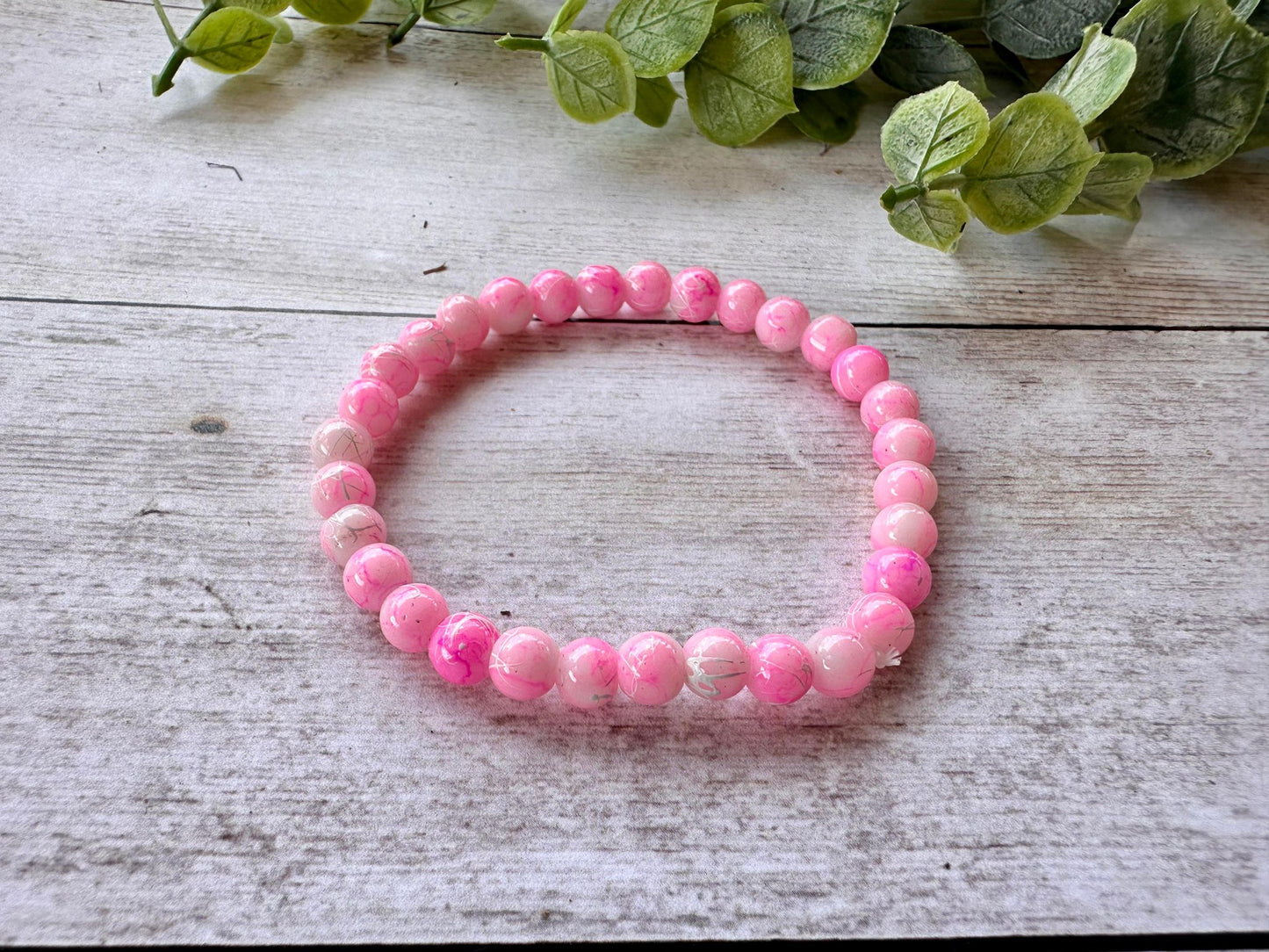 Light Pink & White Crackle Stretch Bracelet
