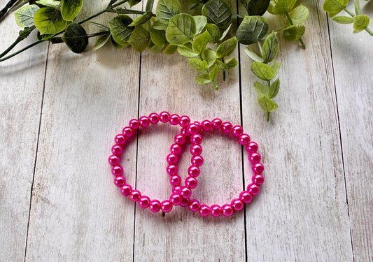 Hot Pink Pearl Beaded Stretch Bracelet