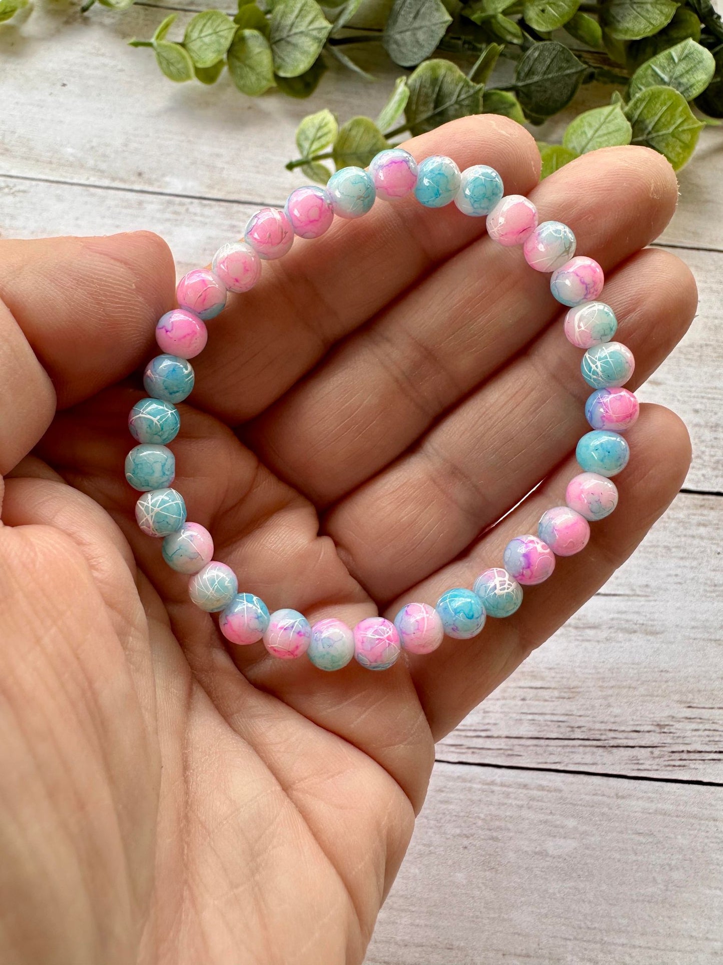 Teal & Pink Crackle Stretch Bracelet