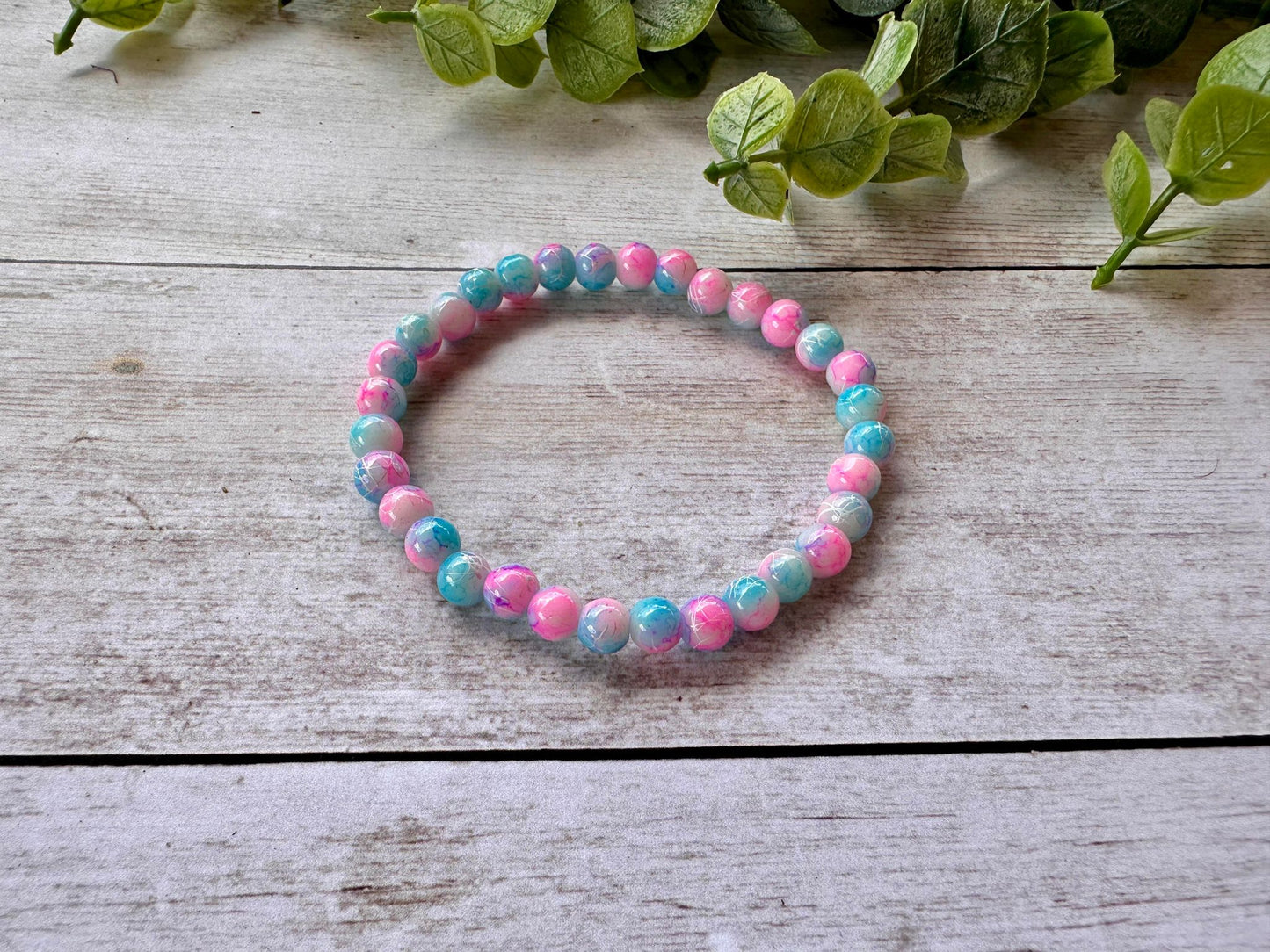 Teal & Pink Crackle Stretch Bracelet