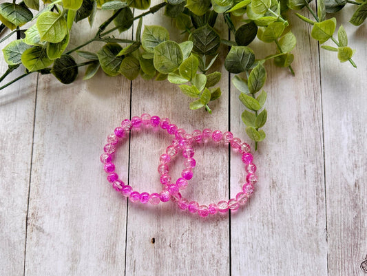 Dark Pink/Clear Glass Beaded Stretch Bracelet