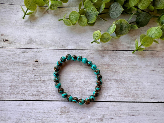 Teal & Brown Marble Stretch Bracelet