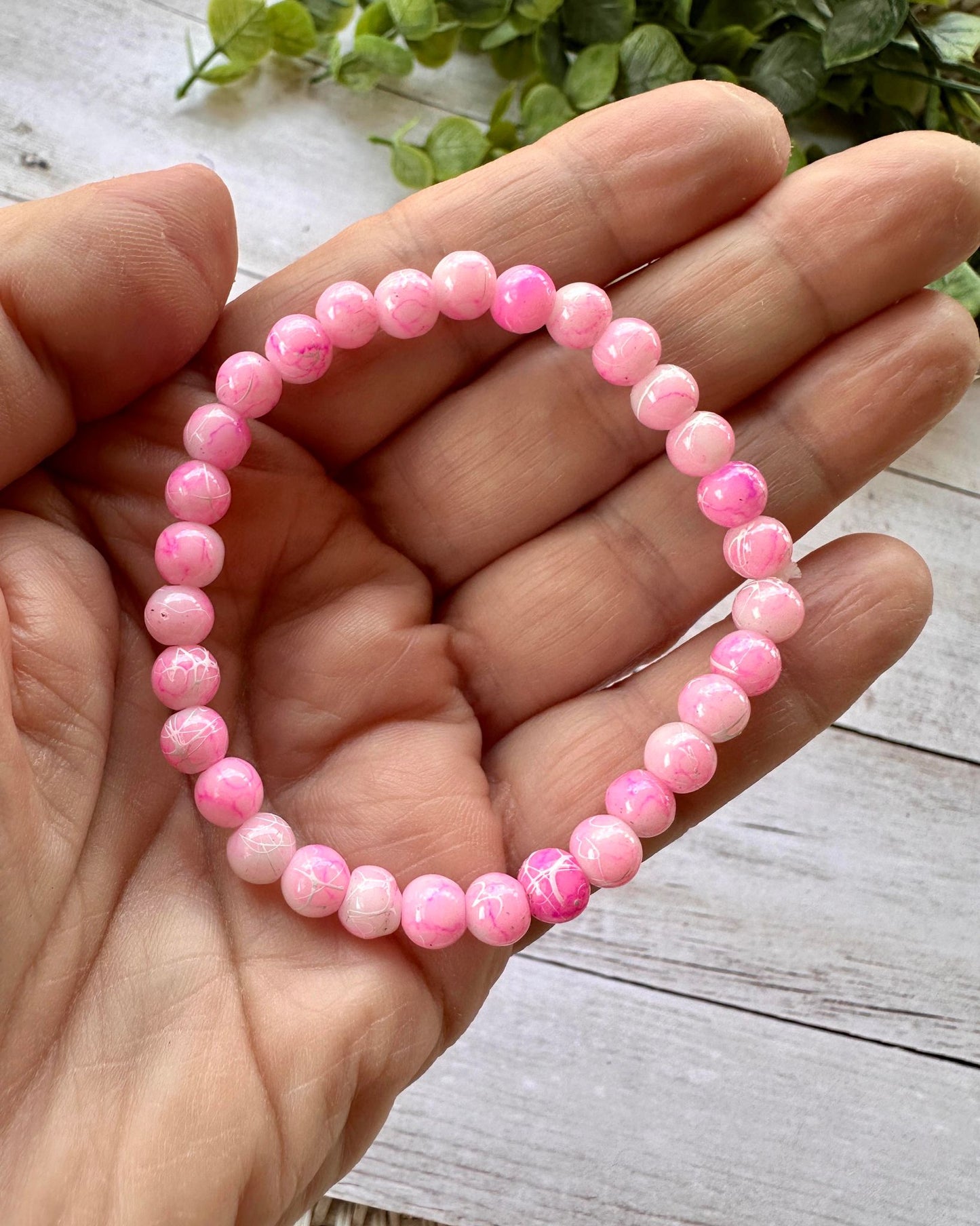 Light Pink & White Crackle Stretch Bracelet