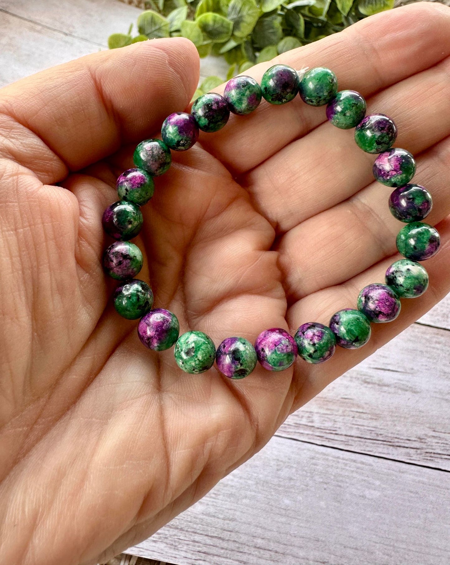 Green & Purple Marble Stretch Bracelet