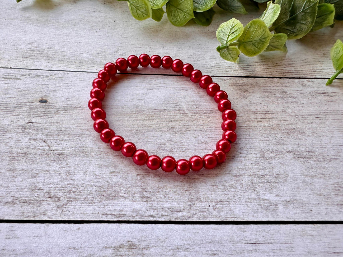 Red Pearl Stretch Bracelet