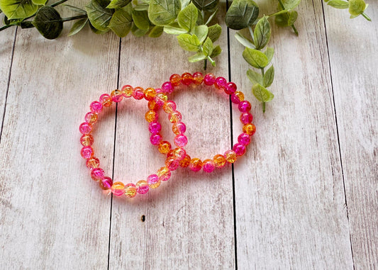 Dark Pink/Yellow Glass Beaded Stretch Bracelet