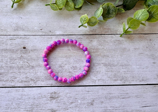 Bright Pink & Purple Crackle Stretch Bracelet