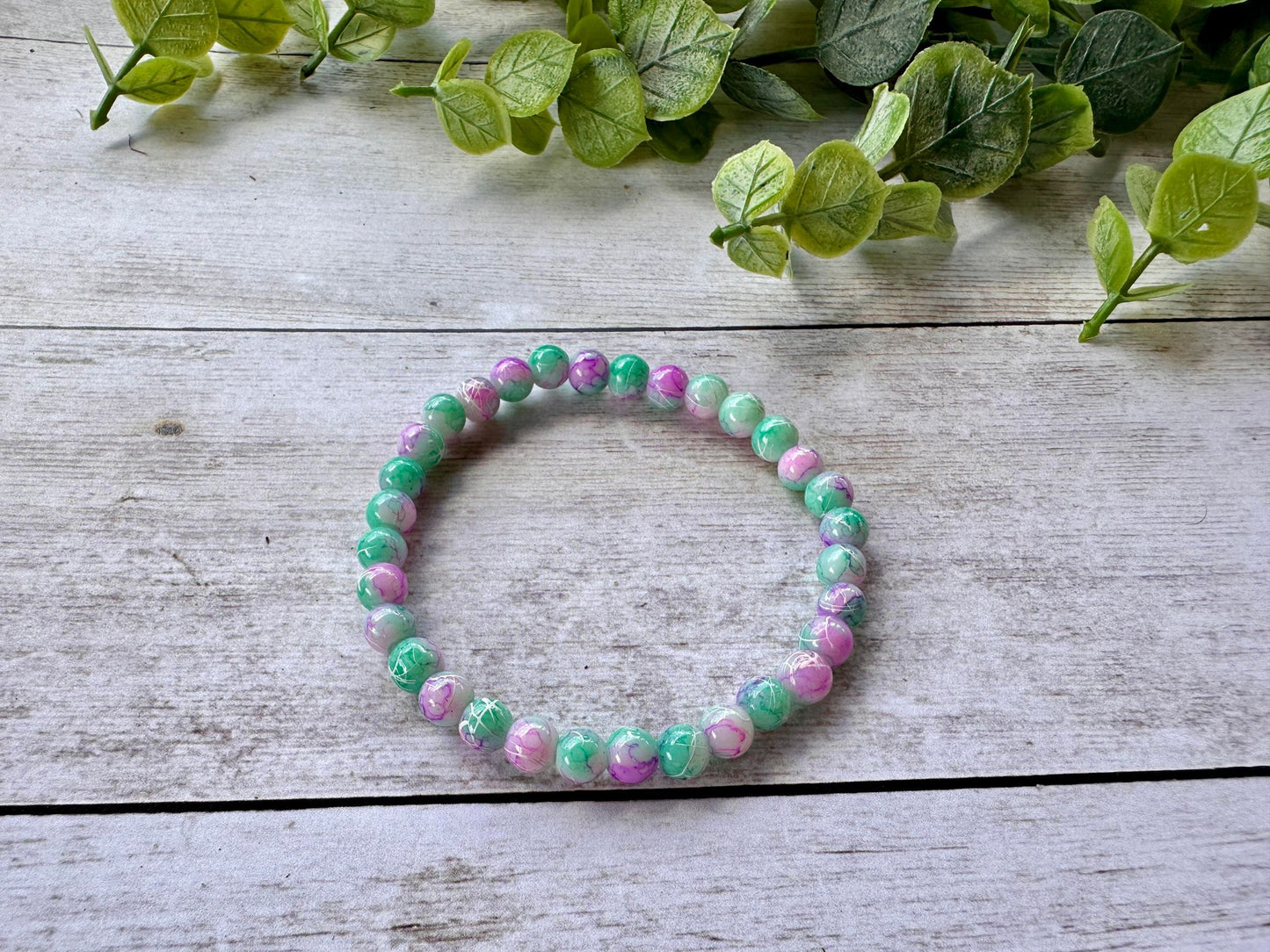 Purple & Green Crackle Stretch Bracelet