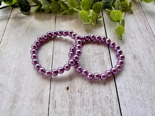 Light Purple Glass Pearl Stretch Bracelet