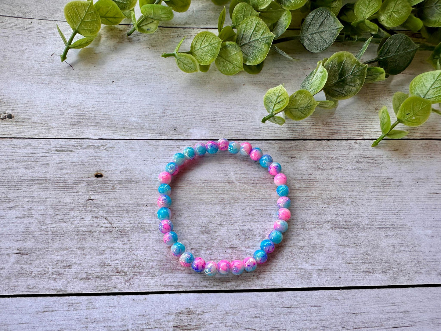 Blue & Pink Crackle Stretch Bracelet