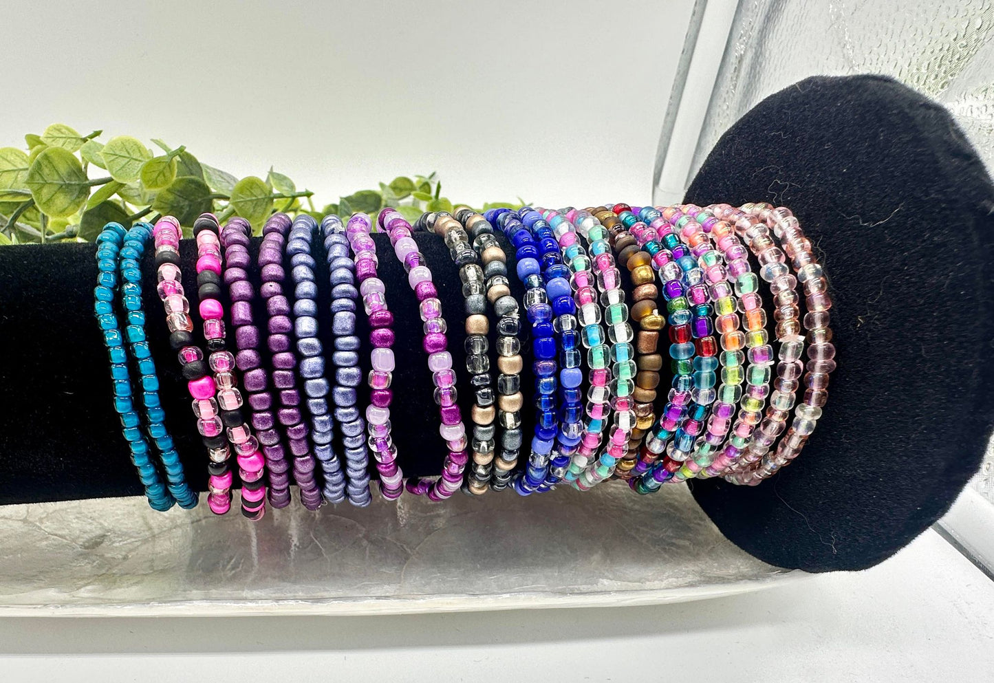 Purple Metallic Seed Bead Stretch Bracelet