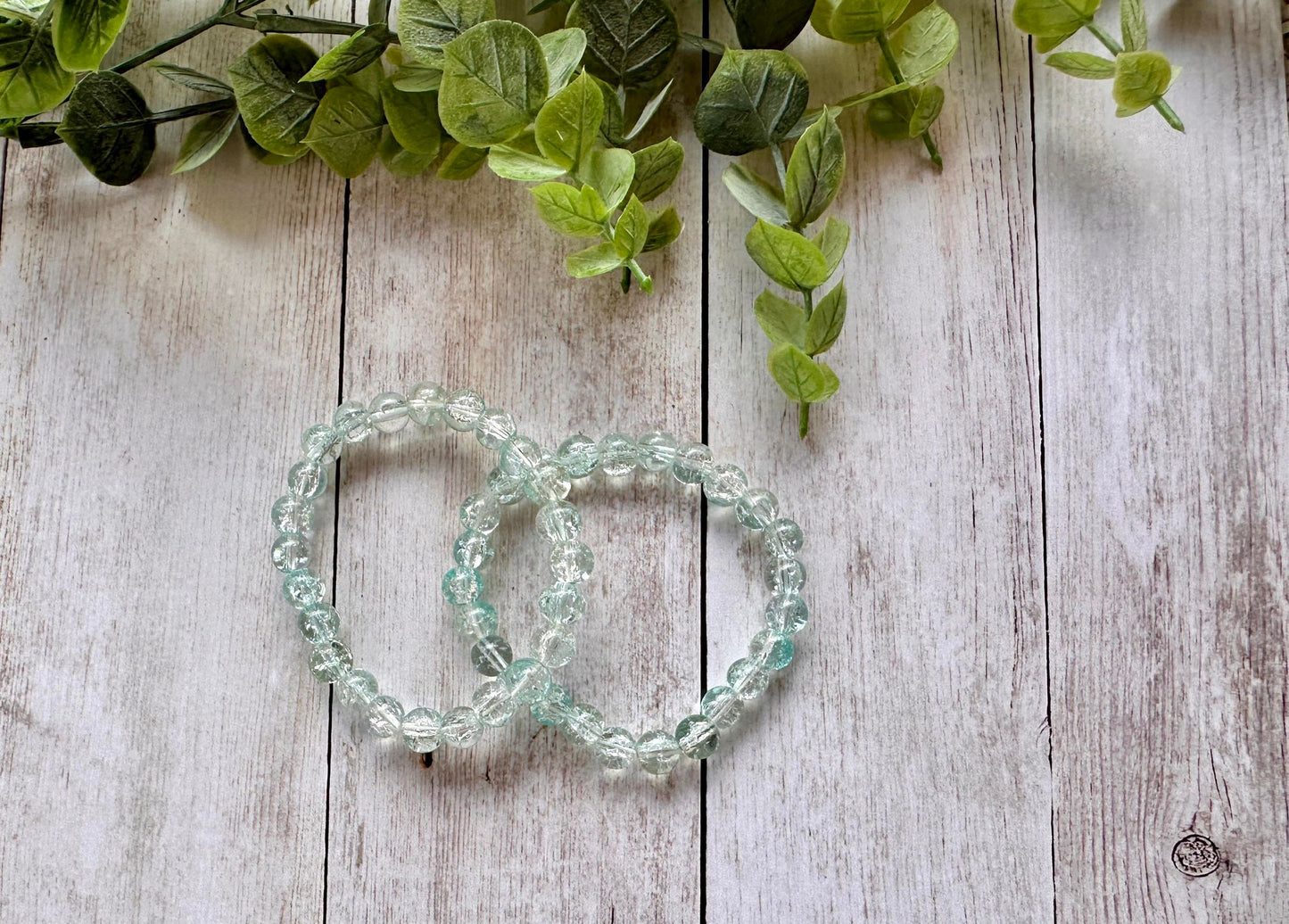 Light Blue/Clear Glass Beaded Stretch Bracelet