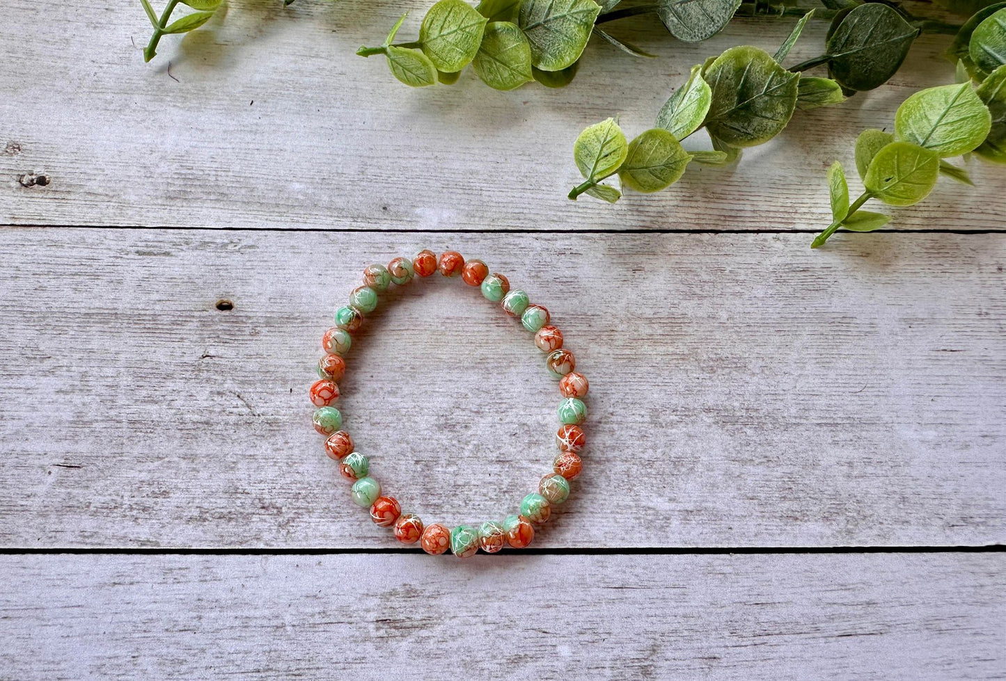 Orange & Green Crackle Stretch Bracelet