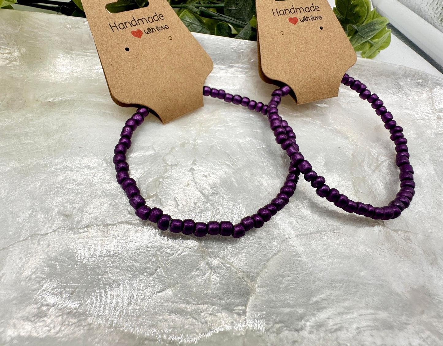 Purple Metallic Seed Bead Stretch Bracelet