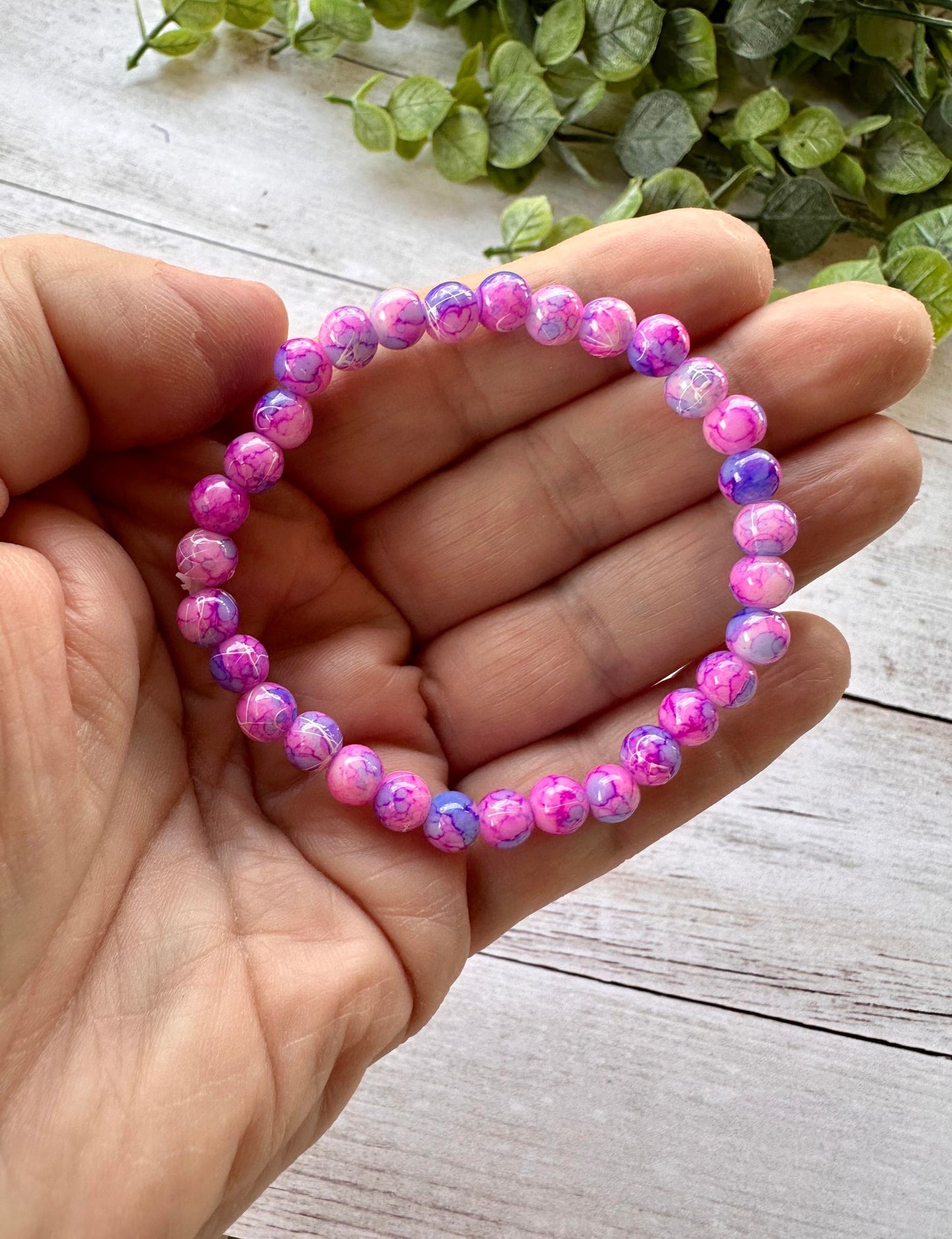 Bright Pink & Purple Crackle Stretch Bracelet