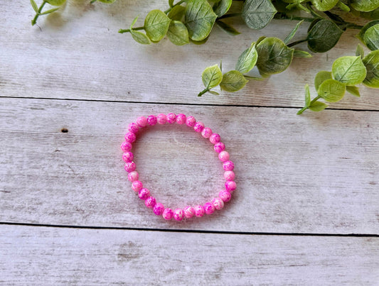 Bright Pink & White Crackle Stretch Bracelet