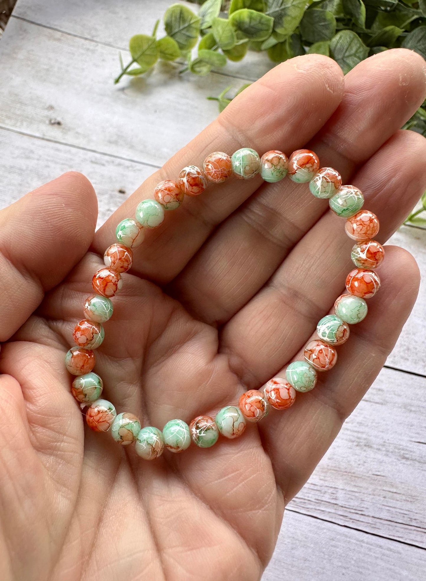 Orange & Green Crackle Stretch Bracelet