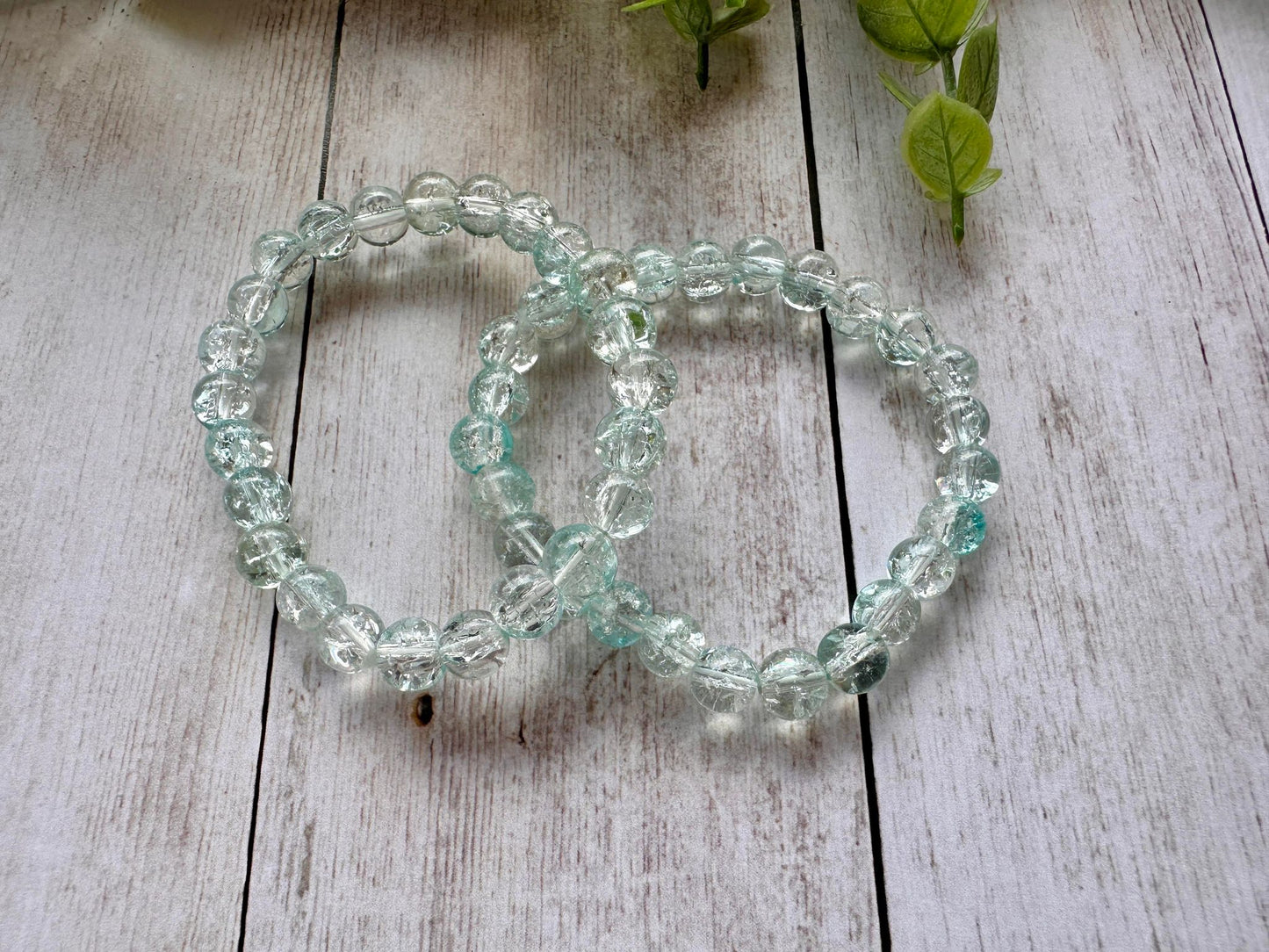 Light Blue/Clear Glass Beaded Stretch Bracelet