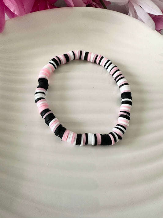 Pink/Black/White Heishi Stretch Bracelet