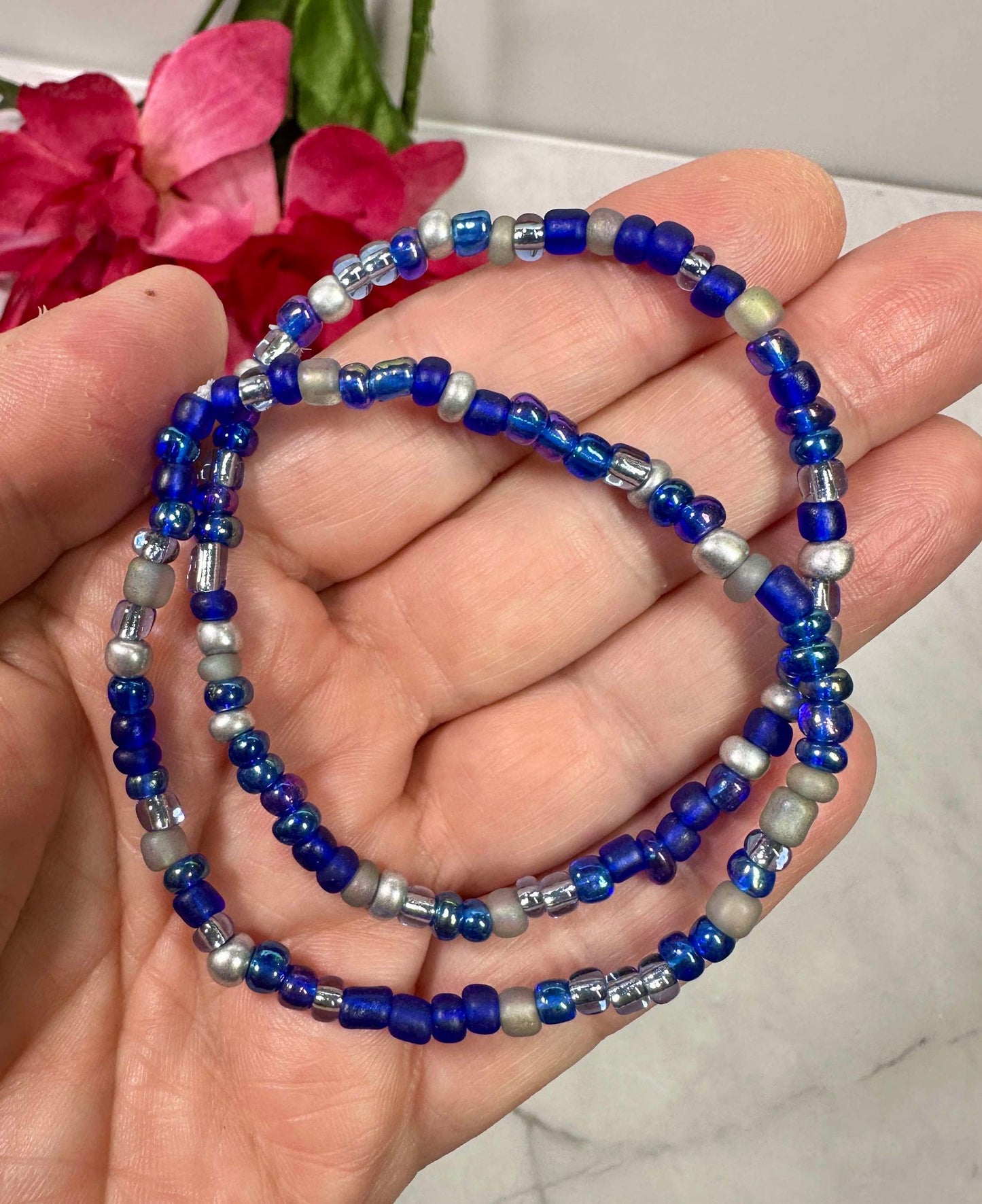 Multi Blue Seed Bead Bracelet