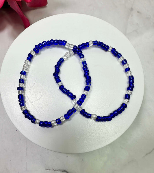 Translucent Blue & Clear Seed Bead Bracelet