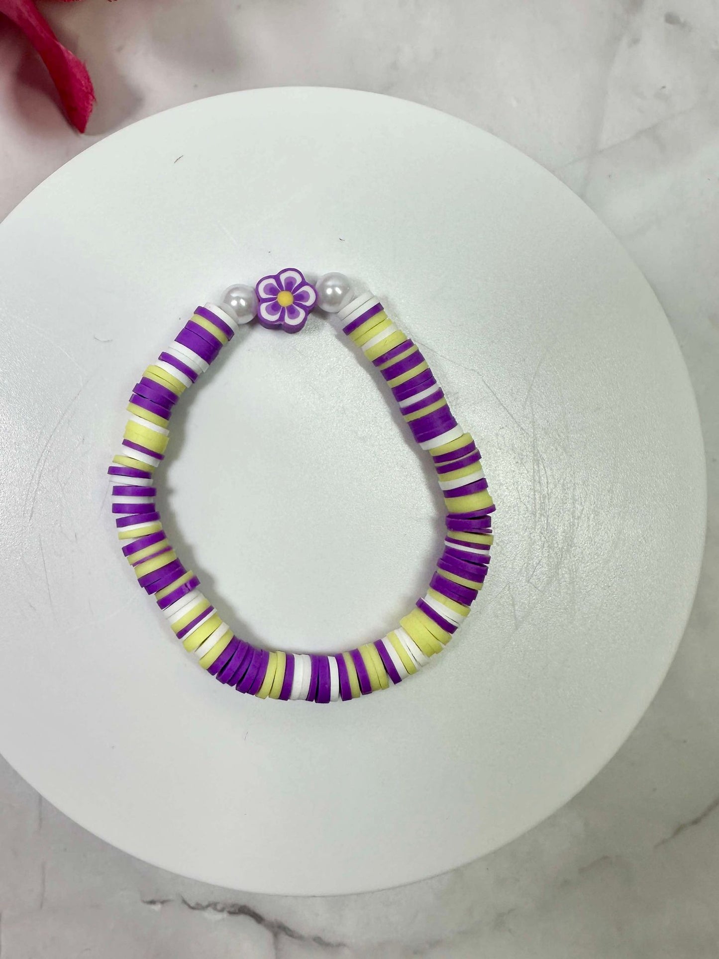 Purple & Yellow Flower Heishi Bracelet