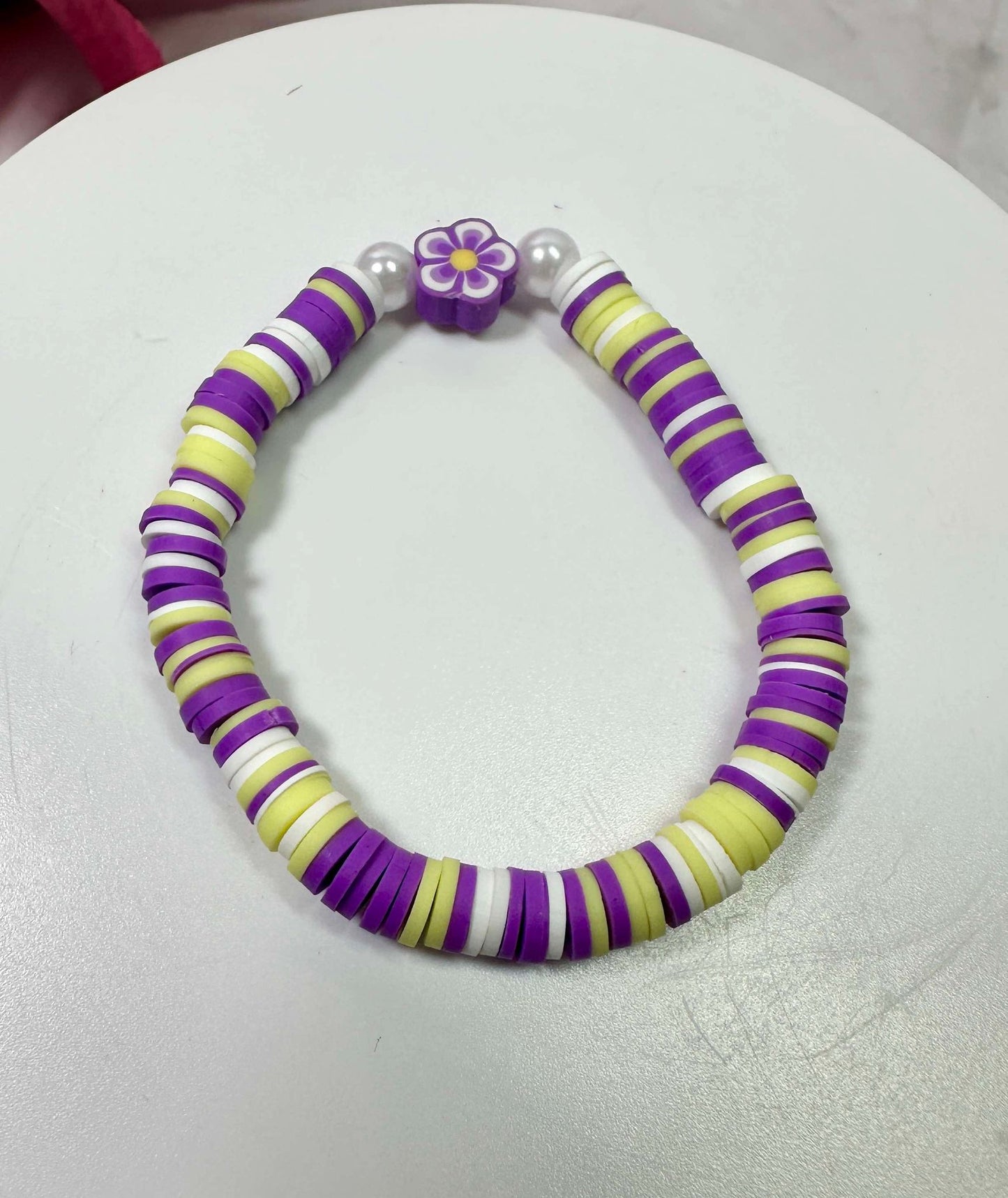 Purple & Yellow Flower Heishi Bracelet