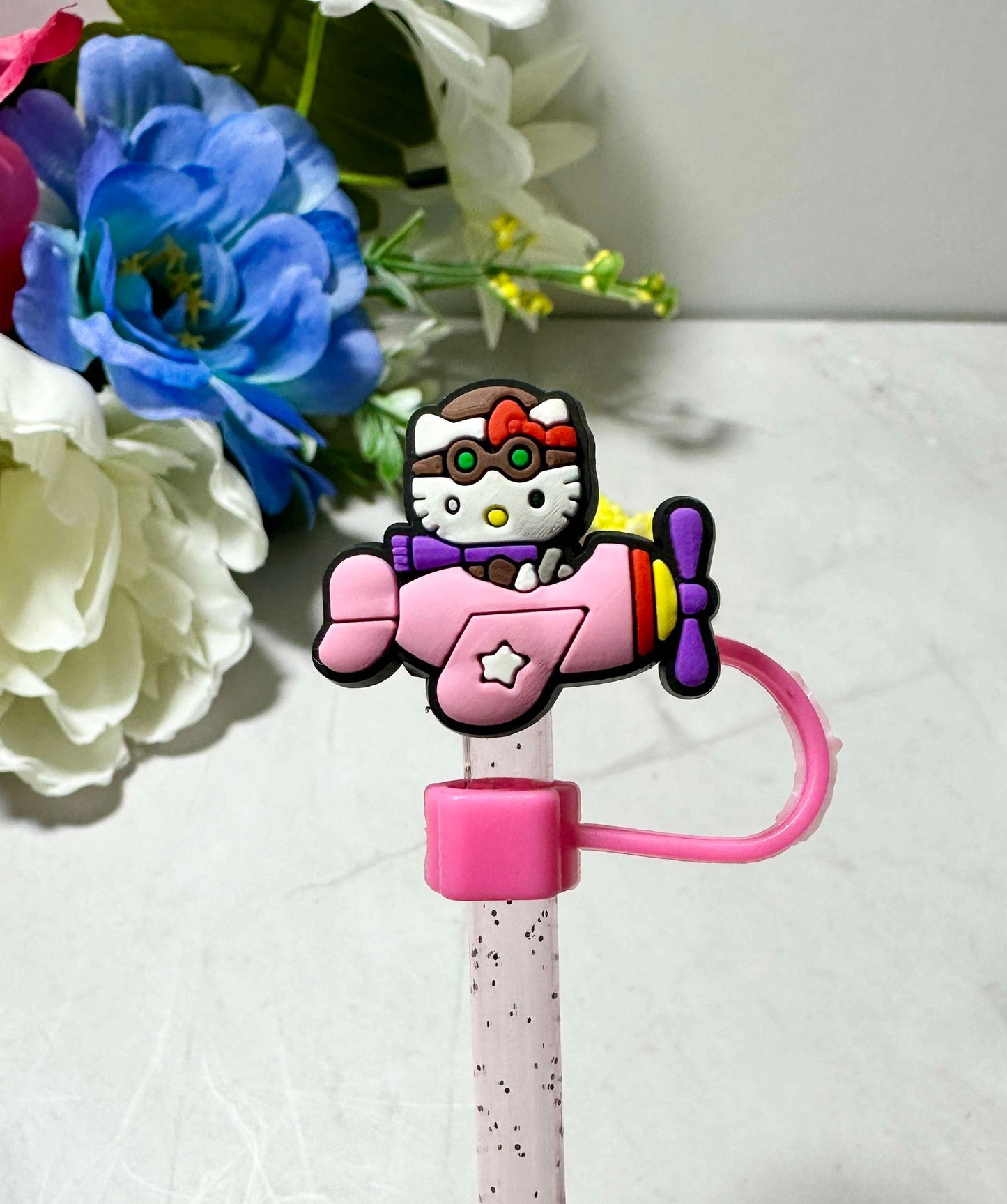 Pink Kitty 6-8mm Straw Toppers