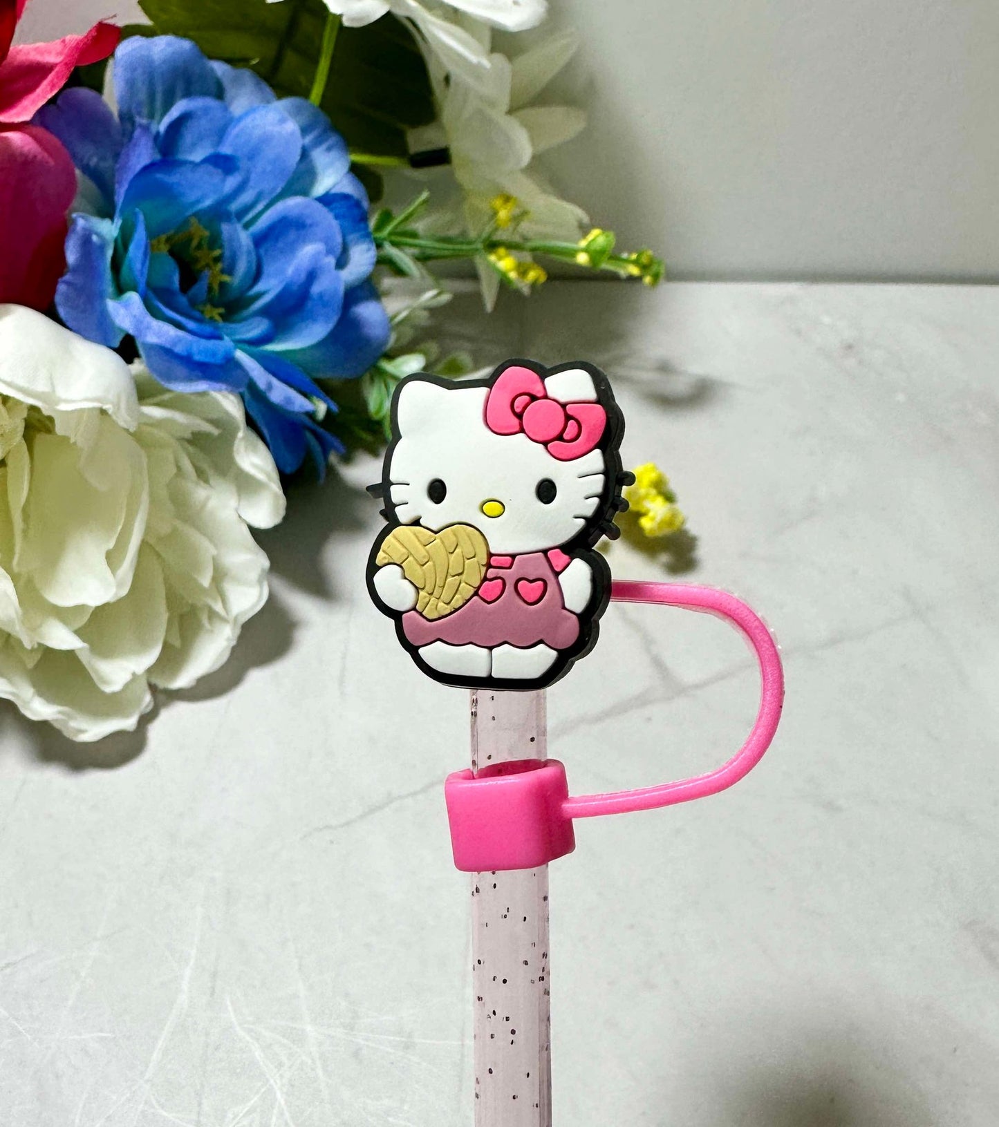 Pink Kitty 6-8mm Straw Toppers