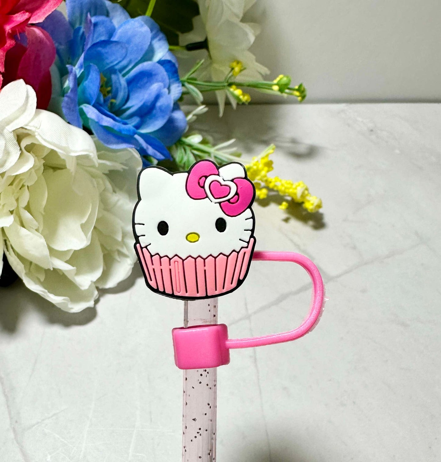 Pink Kitty 6-8mm Straw Toppers