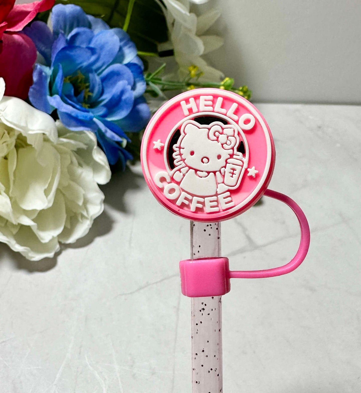 Pink Kitty 6-8mm Straw Toppers