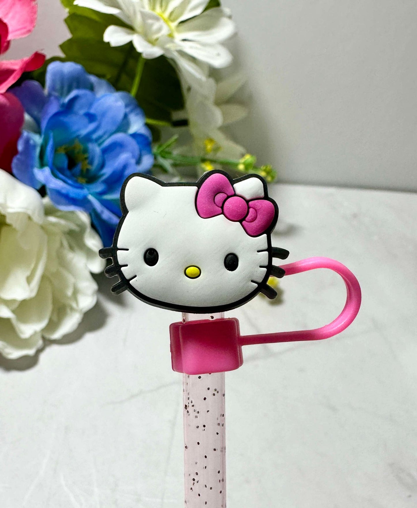 Pink Kitty 6-8mm Straw Toppers