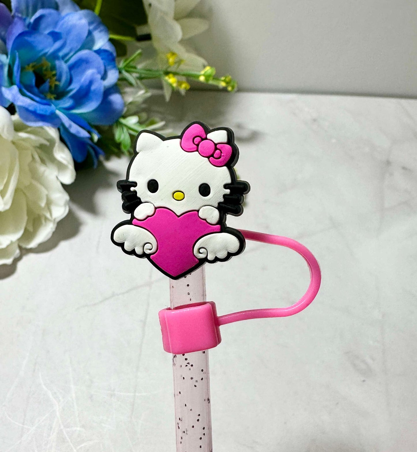 Pink Kitty 6-8mm Straw Toppers