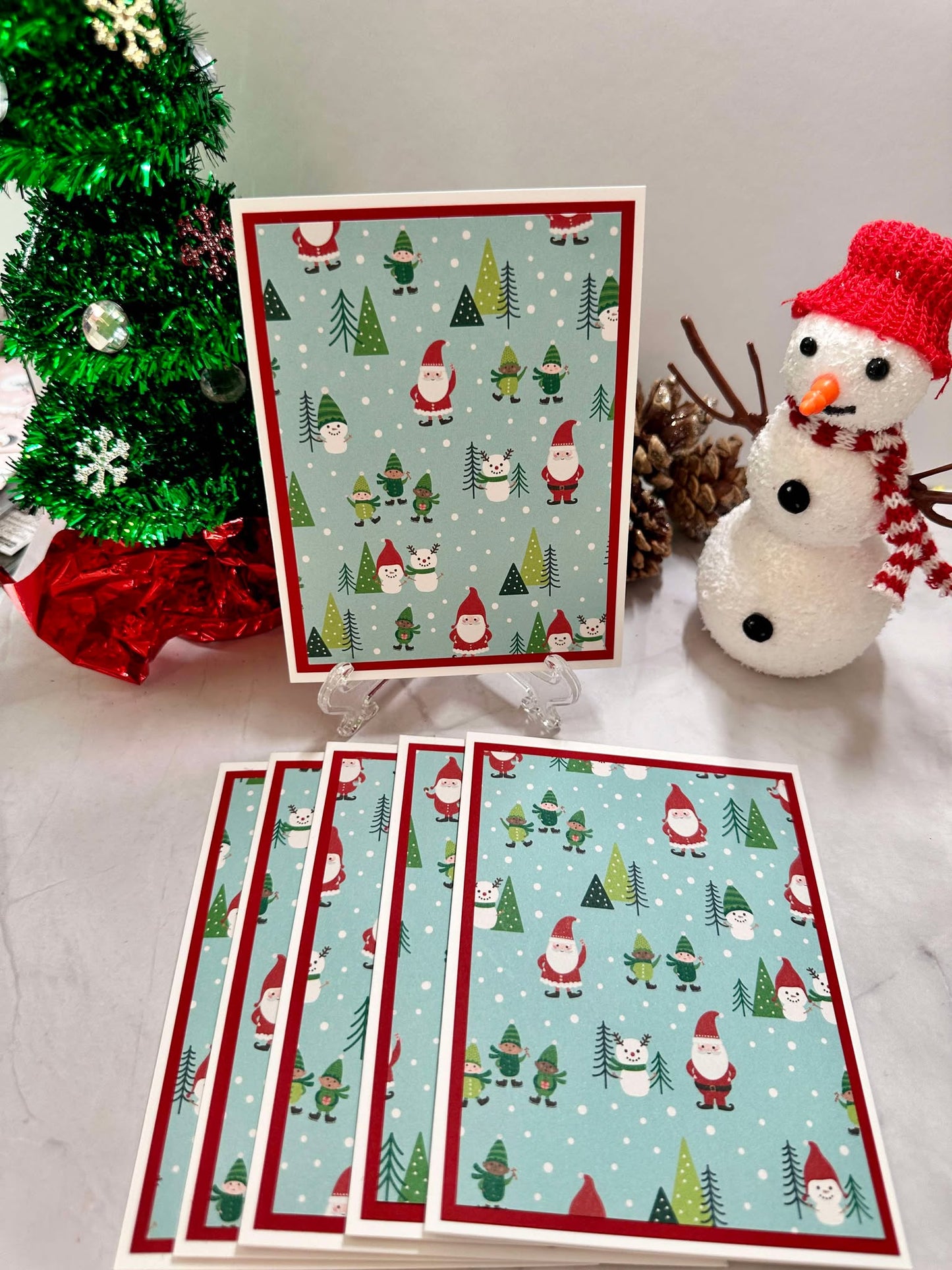 Holiday Gnomes and Snowman Blank Notecards