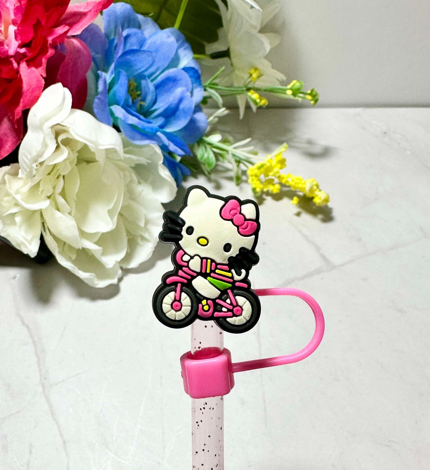 Pink Kitty 6-8mm Straw Toppers