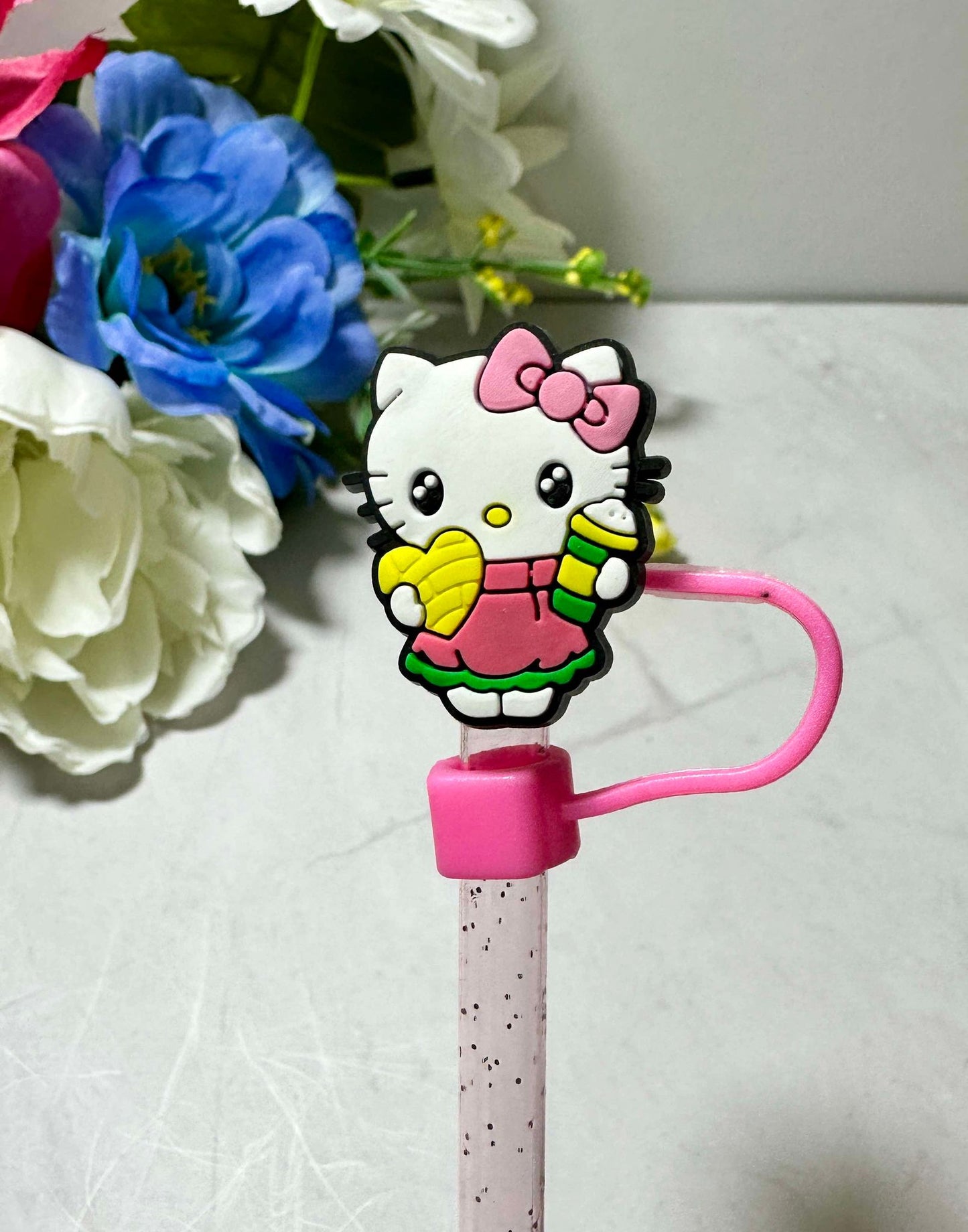 Pink Kitty 6-8mm Straw Toppers