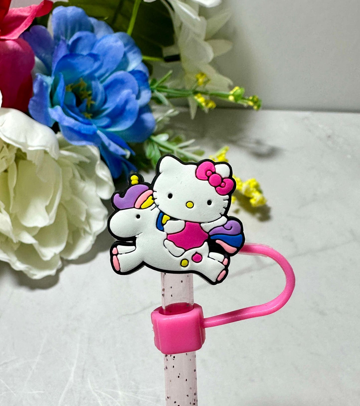 Pink Kitty 6-8mm Straw Toppers