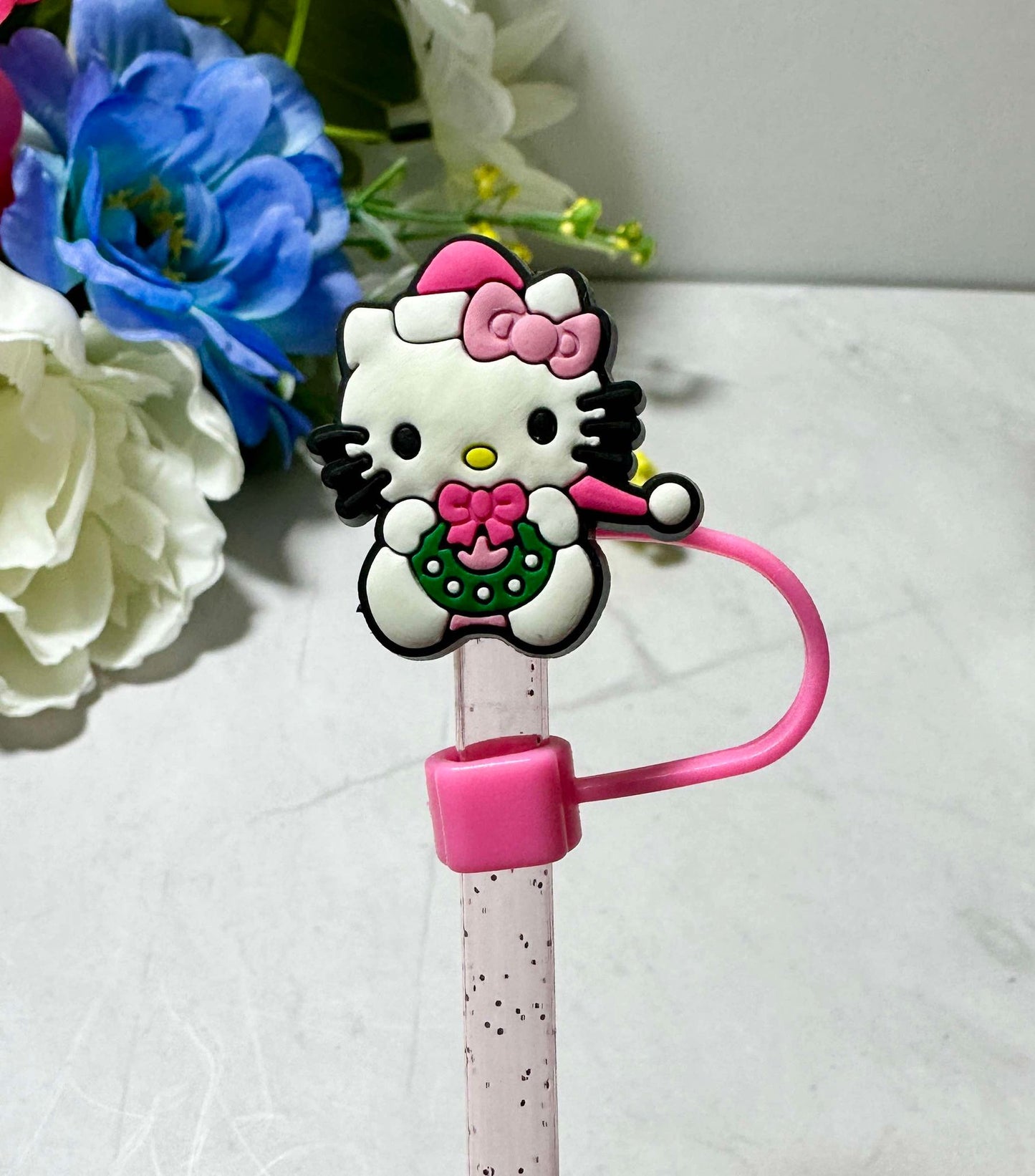 Pink Kitty 6-8mm Straw Toppers