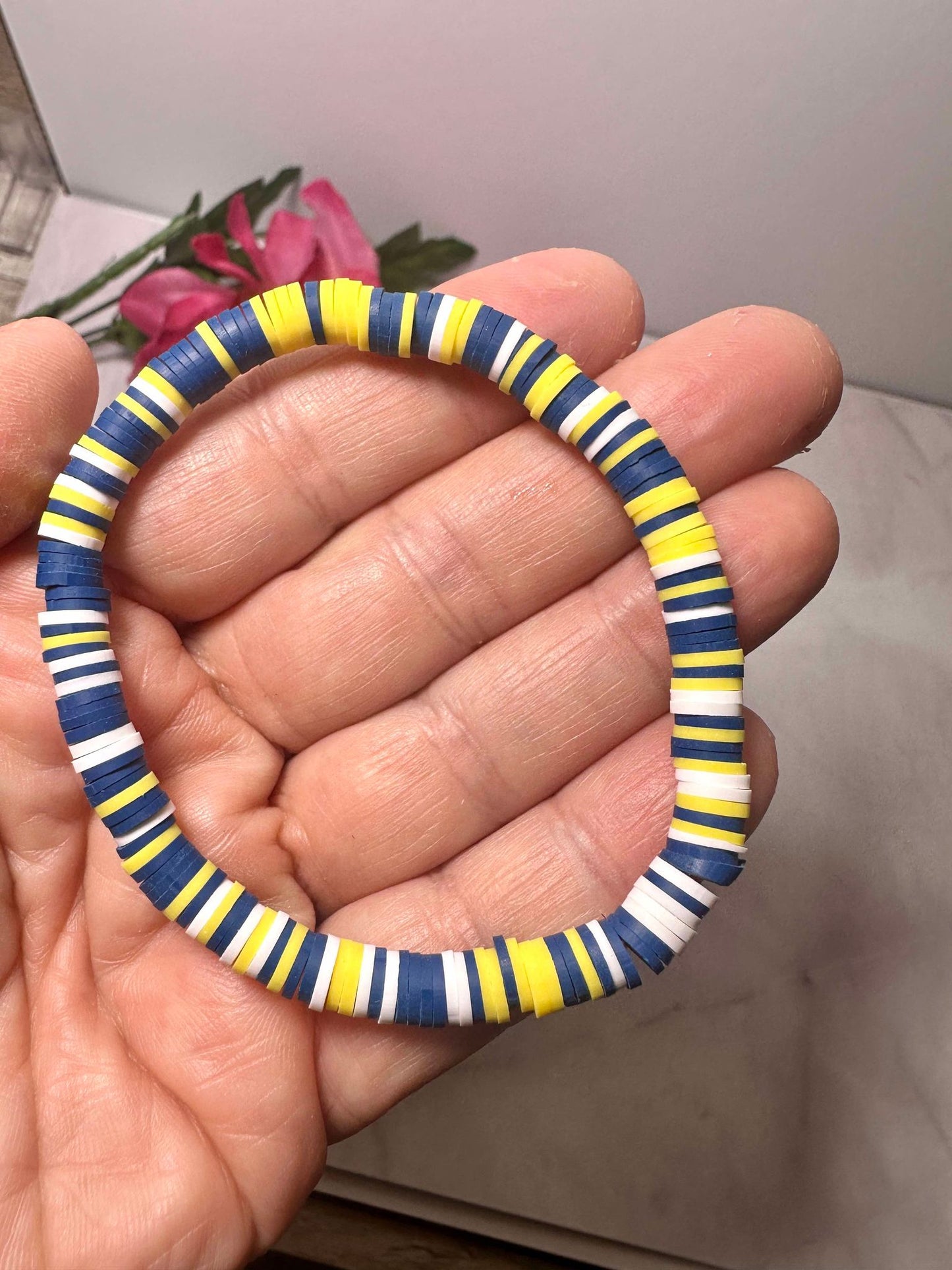 Navy/Yellow/White Heishi Bracelet