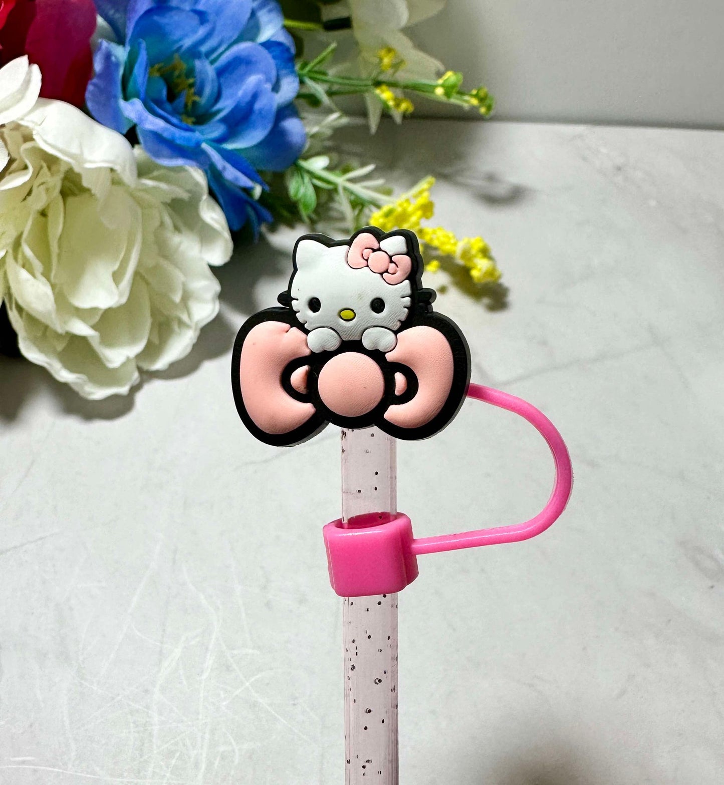 Pink Kitty 6-8mm Straw Toppers