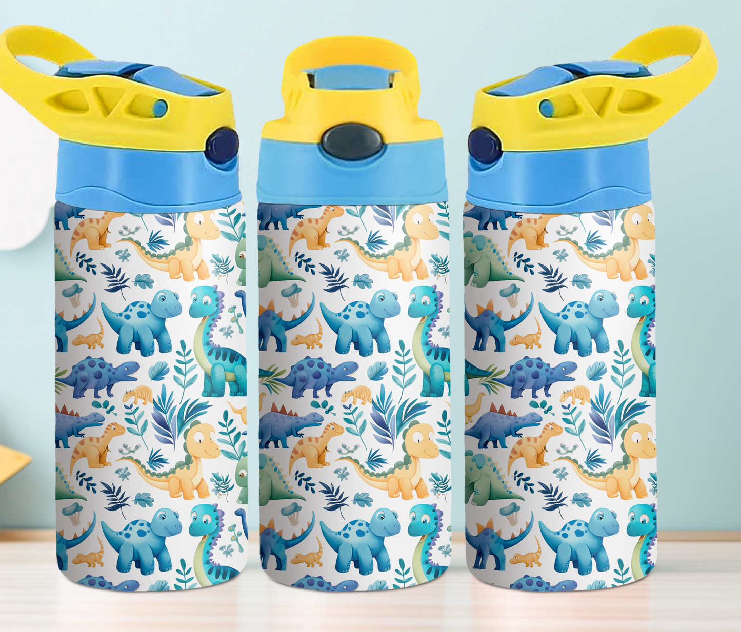 Cute Blue Dinosaurs 12oz Kids Tumbler