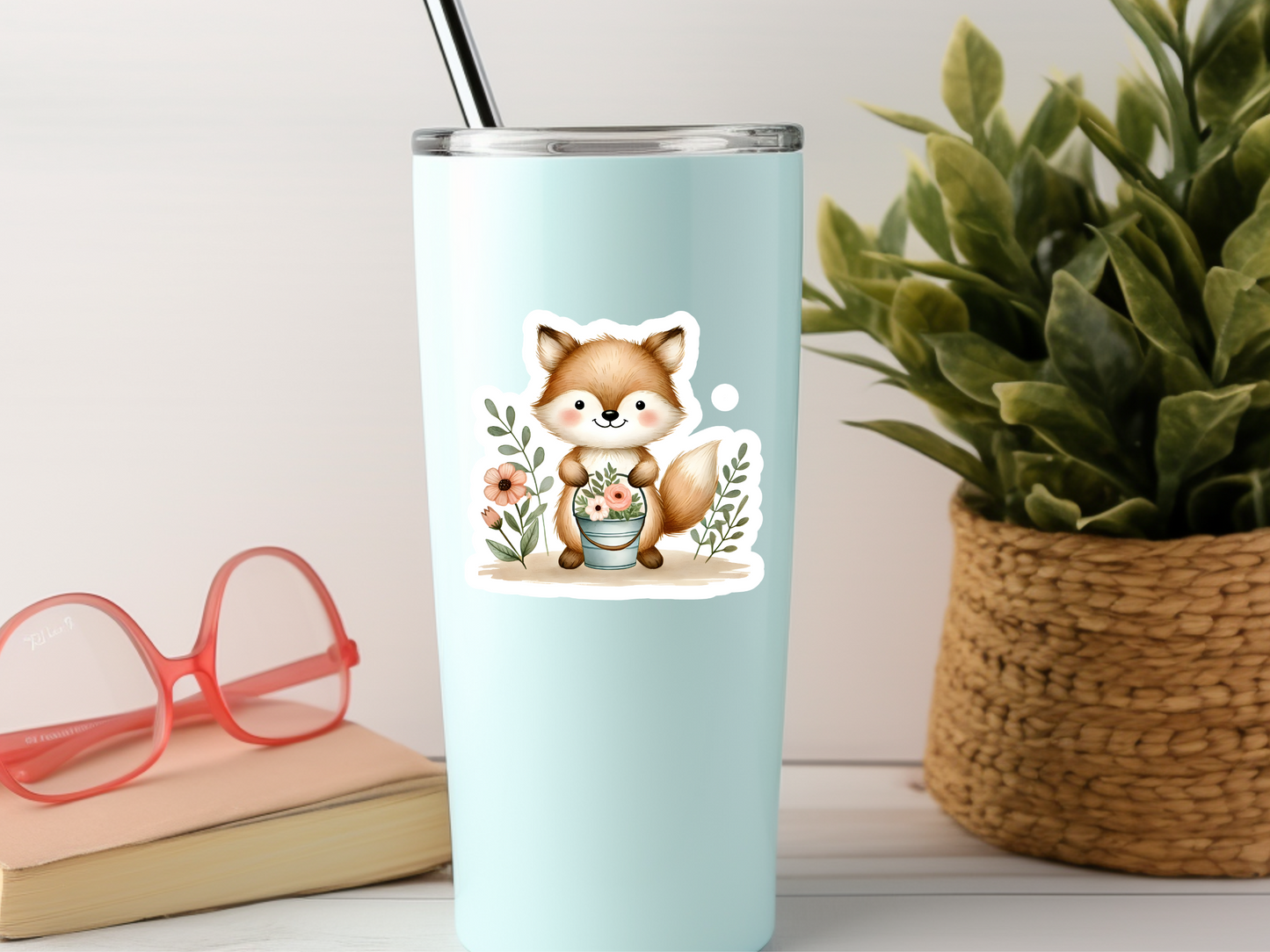 Cute Fox & Flowers Sticker