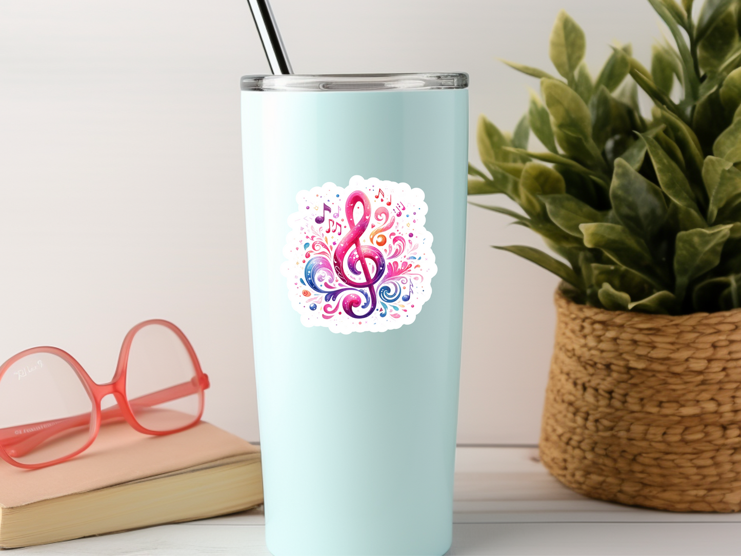 Magenta Musical Notes Sticker