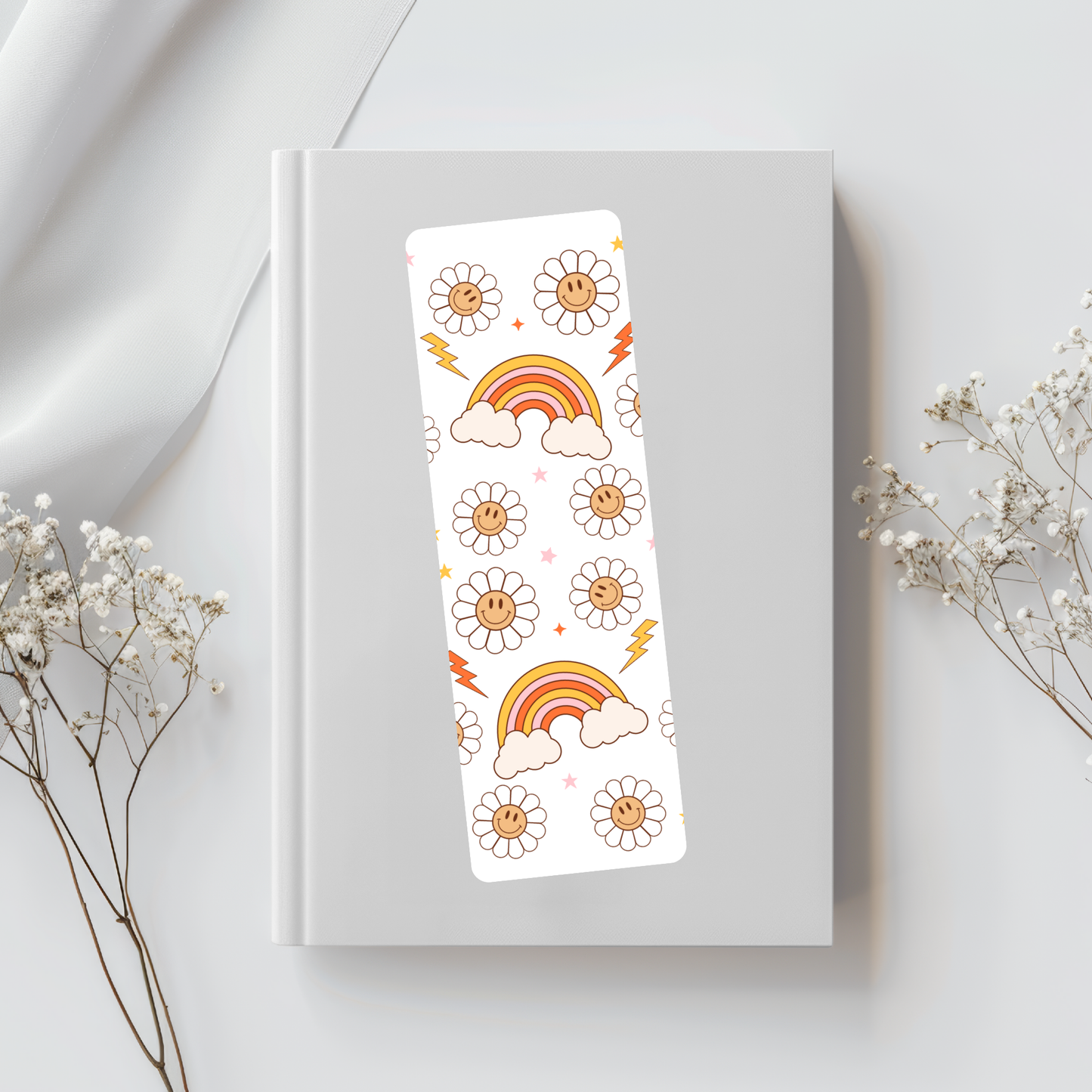 Retro Rainbow & Smiley Flower Bookmark