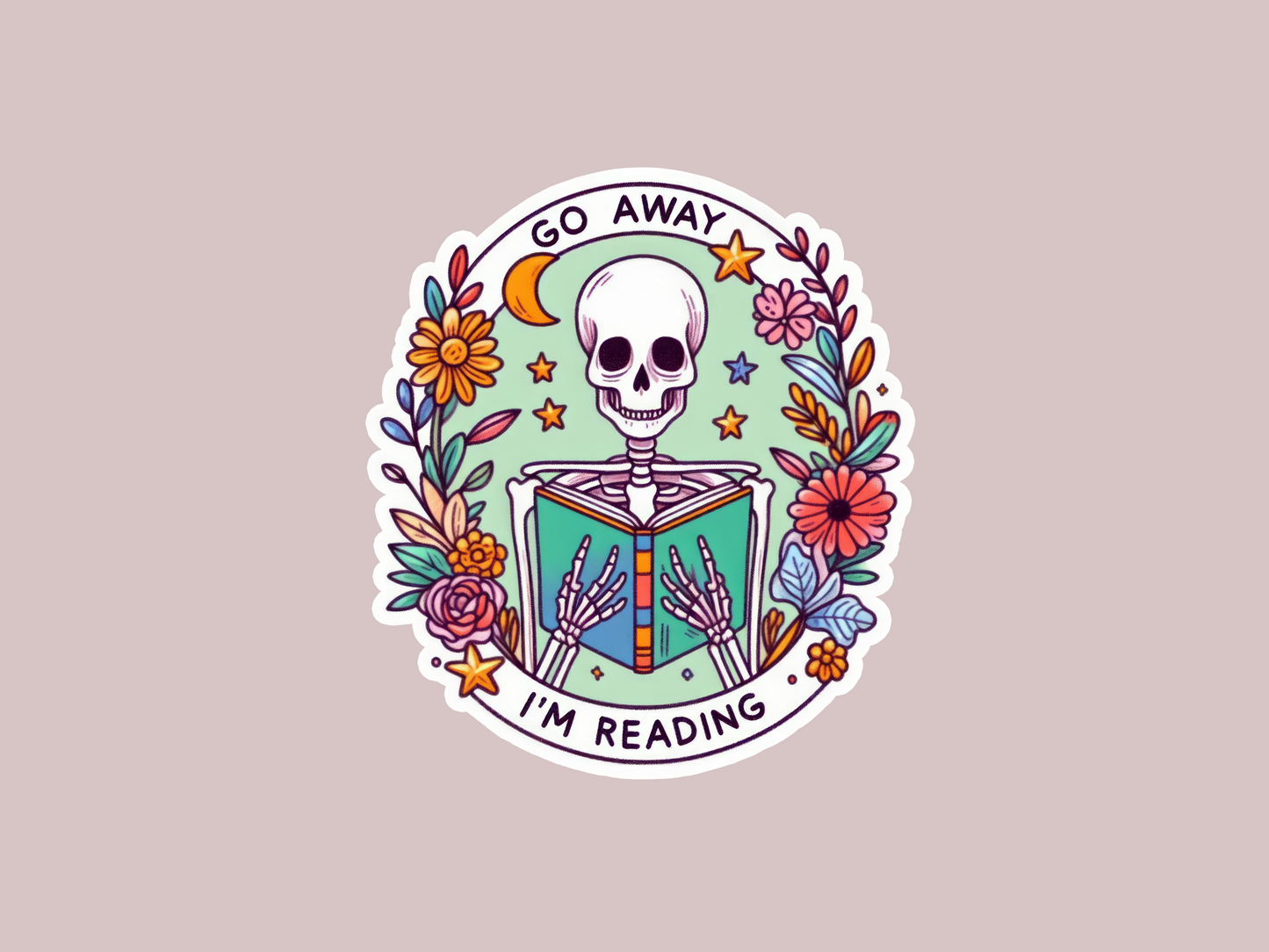 Go Away I'm Reading Skeleton Sticker